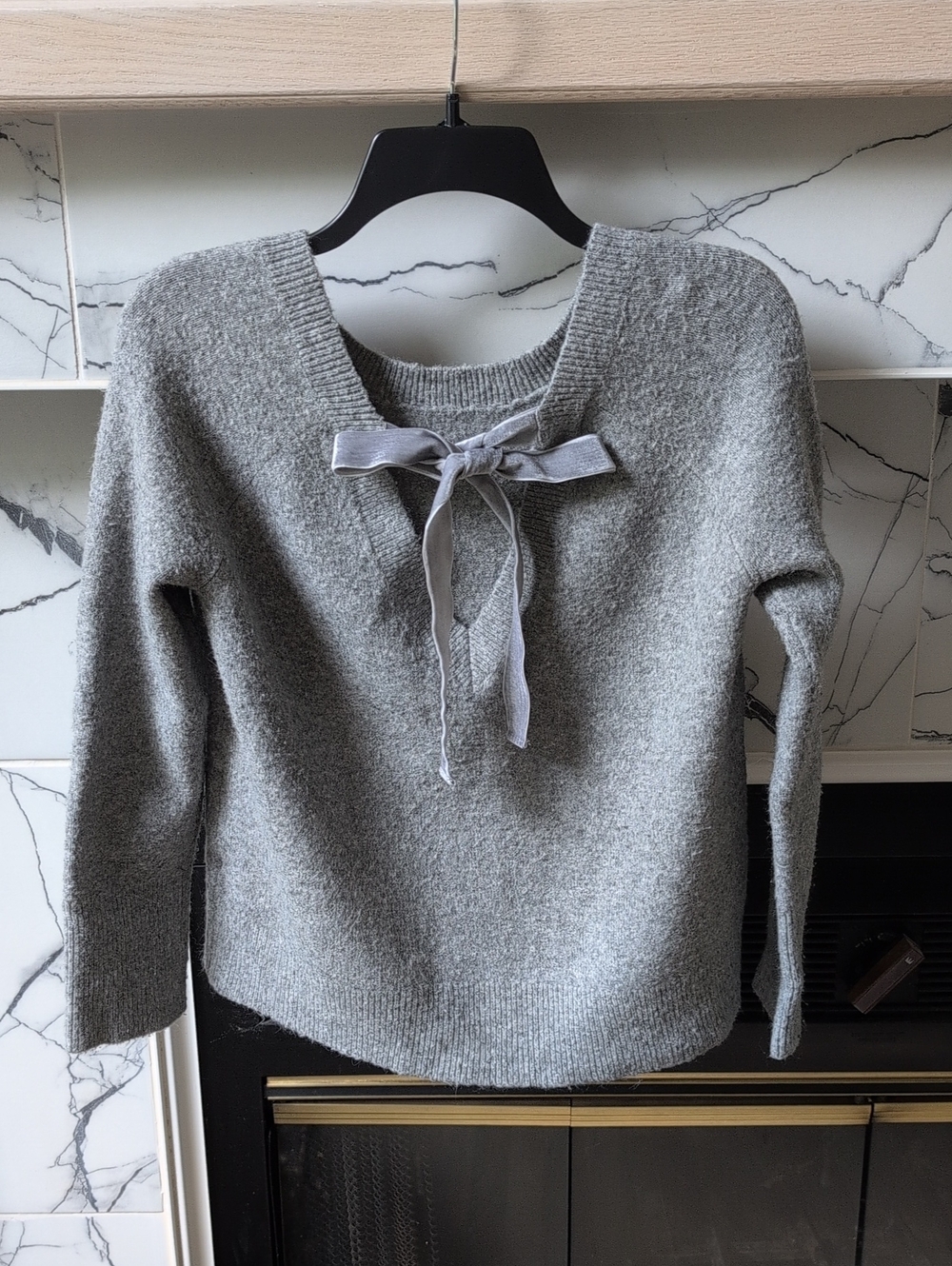 J. Crew Soft Knit Gray Velvet Bow-Back Women's Sweater